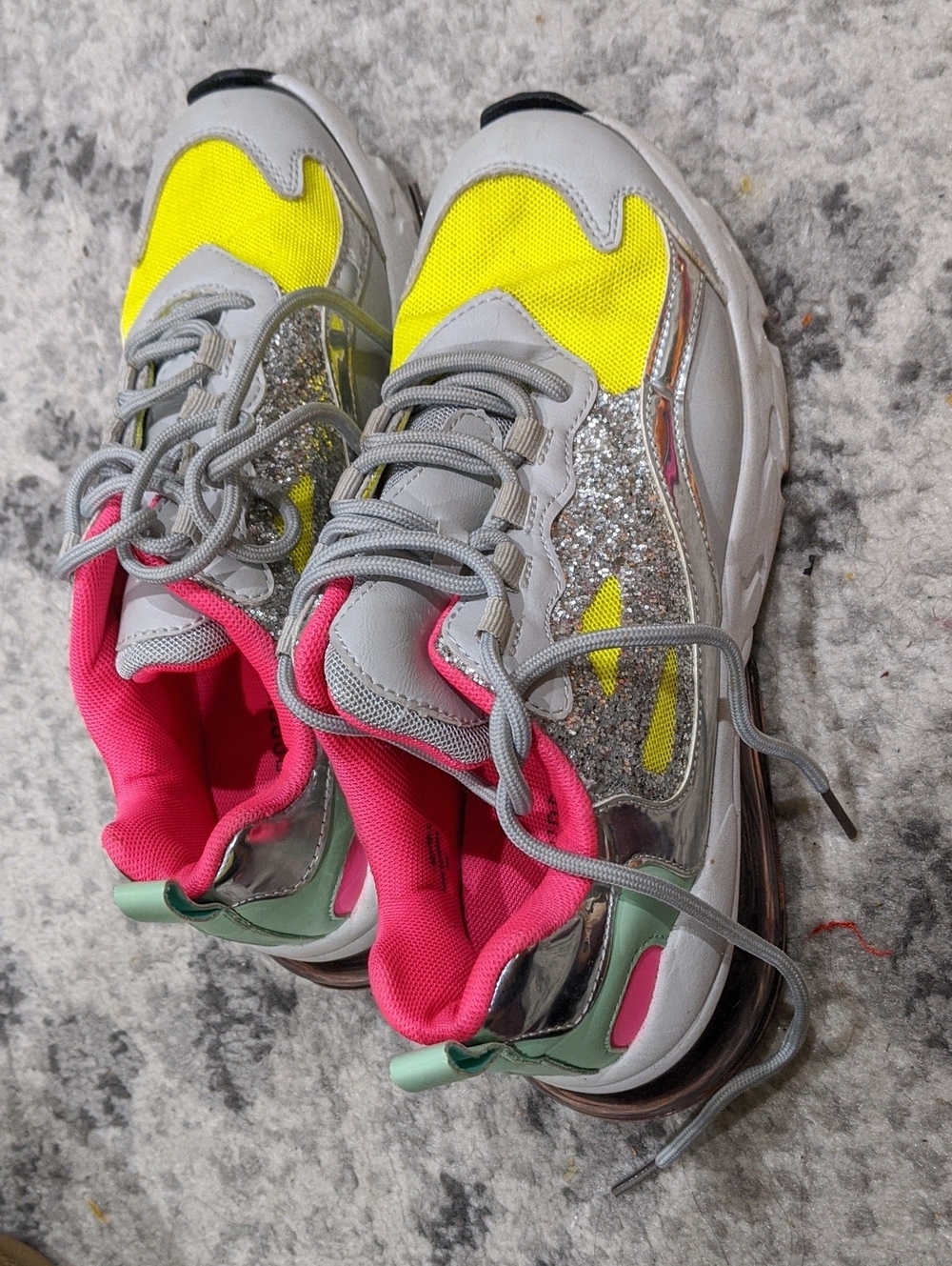 Cape Robbin Gray Sneakers with Neon Yellow & Hot Pink Accents